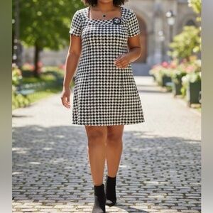 Chris Mclaughlin Black White Houndstooth Short Sleeve Sheath Dress Pus Size 18